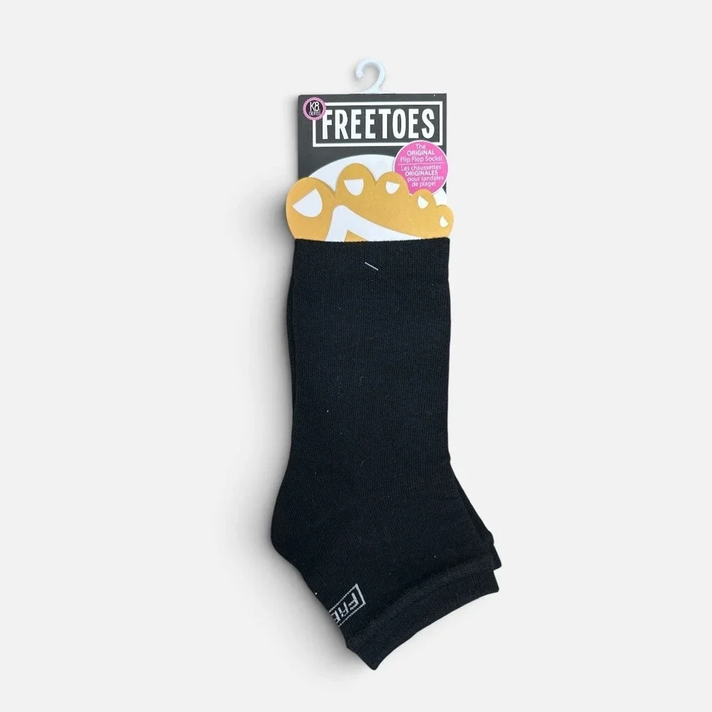 Freetoes Black Toeless Flip Flop Socks Pedicure Yoga Open Toe Cotton Blend NWT